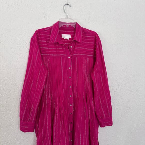 Anthropologie Weekender Metallic Pink Button Down Shirt Dress Tunic Small - Picture 3 of 7